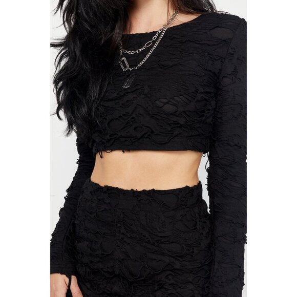 DISTURBIA Interrupt distressed long sleeve crop top - Picture 3 of 8